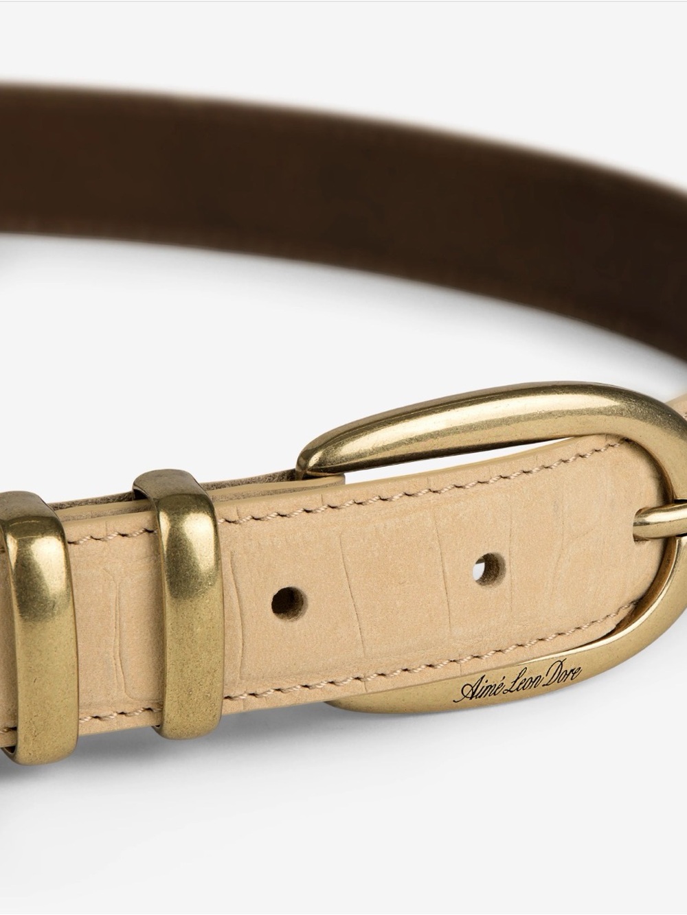Aime Leon Dore Beige Croc-Embossed Belt with Gold Buckle - Picture 3 of 13
